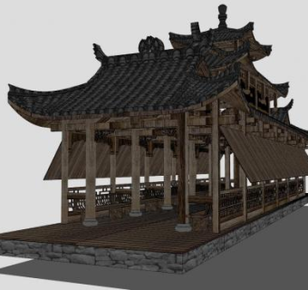 廊桥风雨桥的SU模型下载_sketchup草图大师SKP模型