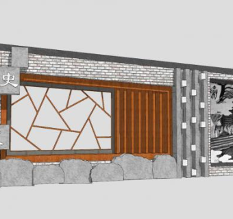 中式文化浮雕景墙SU模型下载_sketchup草图大师SKP模型