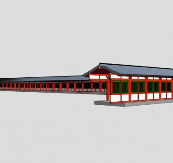 中式条形廊架廊道SU模型下载_sketchup草图大师SKP模型
