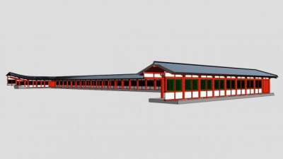 中式条形廊架廊道SU模型下载_sketchup草图大师SKP模型