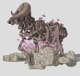 枯树枝结构的山羊雕塑SU模型下载_sketchup草图大师SKP模型