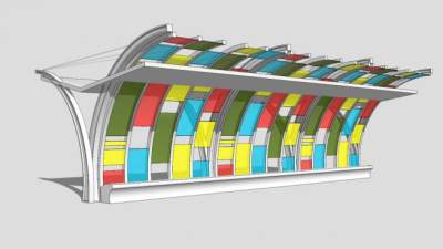 彩色候车亭条形廊架SU模型下载_sketchup草图大师SKP模型
