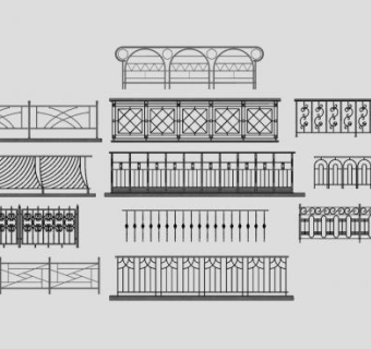 一堆欧简铁艺栏杆SU模型下载_sketchup草图大师SKP模型
