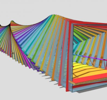 现代异形彩色条形廊架SU模型下载_sketchup草图大师SKP模型