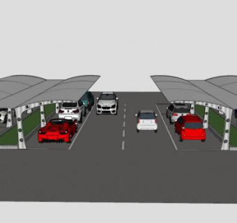 室外停车场停车棚SU模型下载_sketchup草图大师SKP模型