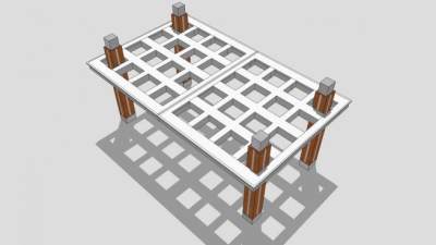 小区景观条形廊架SU模型下载_sketchup草图大师SKP模型