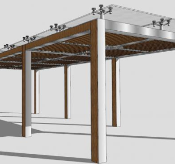 现代景观条形木廊架SU模型下载_sketchup草图大师SKP模型