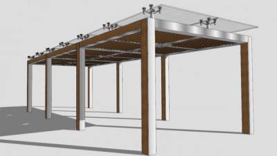 现代景观条形木廊架SU模型下载_sketchup草图大师SKP模型