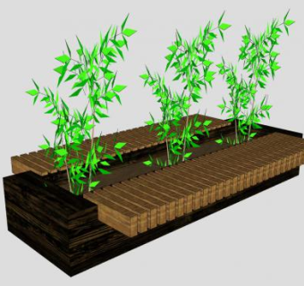 植物花箱木座椅的SU模型下载_sketchup草图大师SKP模型