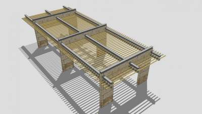 现代木质条形廊架SU模型下载_sketchup草图大师SKP模型