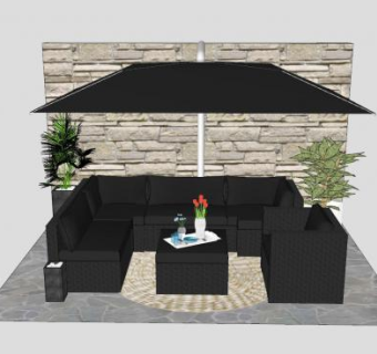 户外露台沙发遮阳伞SU模型下载_sketchup草图大师SKP模型