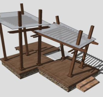 木质景观廊架设计SU模型下载_sketchup草图大师SKP模型