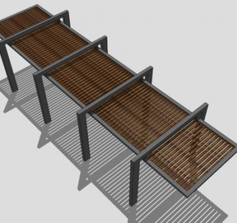 现代防腐木条形廊架SU模型下载_sketchup草图大师SKP模型