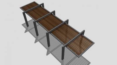 现代防腐木条形廊架SU模型下载_sketchup草图大师SKP模型