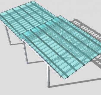 现代淡蓝色玻璃条形廊架SU模型下载_sketchup草图大师SKP模型