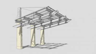 现代公司条形廊架设计SU模型下载_sketchup草图大师SKP模型