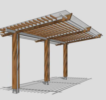 防腐木条形廊架设计SU模型下载_sketchup草图大师SKP模型