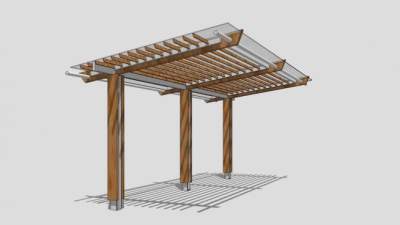 防腐木条形廊架设计SU模型下载_sketchup草图大师SKP模型