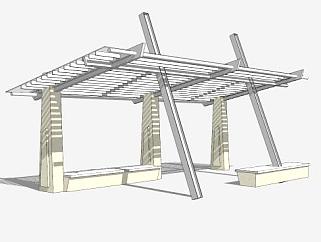 户外创意条形木廊架设计SU模型下载_sketchup草图大师SKP模型