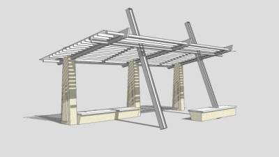 户外创意条形木廊架设计SU模型下载_sketchup草图大师SKP模型