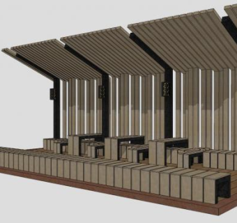 条形木廊架SU模型下载_sketchup草图大师SKP模型