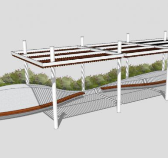 现代景区条形廊架SU模型下载_sketchup草图大师SKP模型