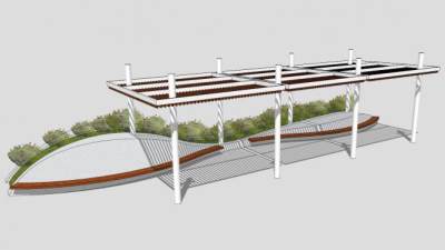 现代景区条形廊架SU模型下载_sketchup草图大师SKP模型