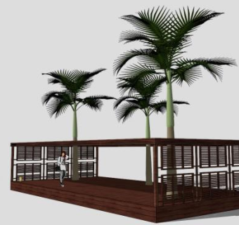 中式木质条形廊架SU模型下载_sketchup草图大师SKP模型