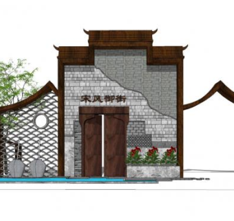 宋代风格商业街标识牌SU模型下载_sketchup草图大师SKP模型