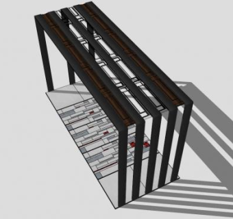 现代条形木廊架SU模型下载_sketchup草图大师SKP模型