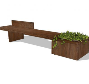 户外木质长椅座椅SU模型下载_sketchup草图大师SKP模型