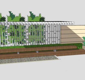 现代庭园条形廊架SU模型下载_sketchup草图大师SKP模型