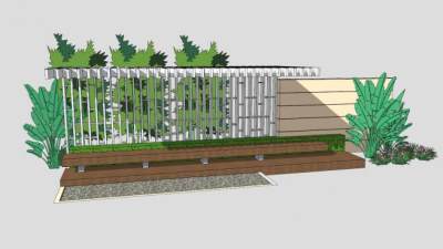 现代庭园条形廊架SU模型下载_sketchup草图大师SKP模型