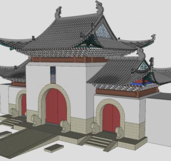 归元寺庙大门古建SU模型下载_sketchup草图大师SKP模型