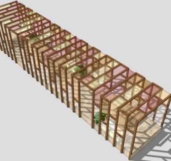 现代彩色玻璃条形廊架SU模型下载_sketchup草图大师SKP模型