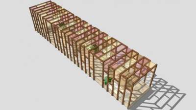 现代彩色玻璃条形廊架SU模型下载_sketchup草图大师SKP模型