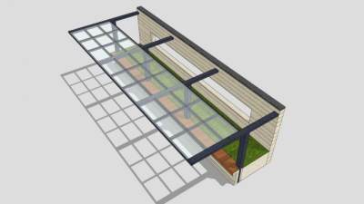 现代休闲玻璃条形廊架SU模型下载_sketchup草图大师SKP模型