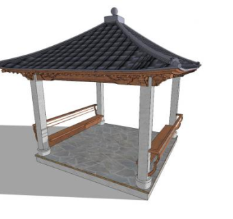 中式休闲凉亭亭子带座椅SU模型下载_sketchup草图大师SKP模型