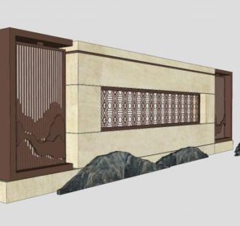 中式风格景墙景观墙sketchup模型下载
