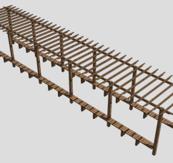 木质条形廊架长廊SU模型下载_sketchup草图大师SKP模型