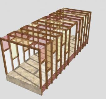彩色木质条形廊架SU模型下载_sketchup草图大师SKP模型