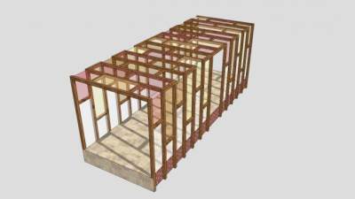 彩色木质条形廊架SU模型下载_sketchup草图大师SKP模型