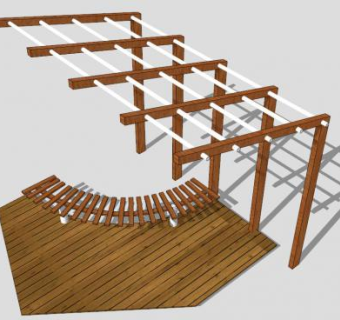 现代户外木质条形廊架SU模型下载_sketchup草图大师SKP模型