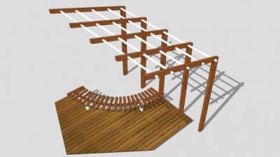 现代户外木质条形廊架SU模型下载_sketchup草图大师SKP模型