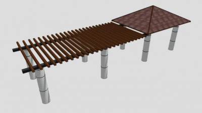 户外木质条形廊架SU模型下载_sketchup草图大师SKP模型