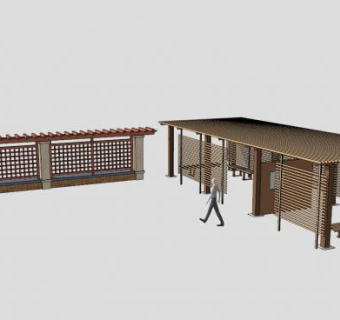 木质条形廊架廊道SU模型下载_sketchup草图大师SKP模型