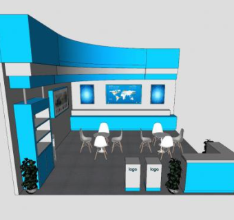 蓝色风格展厅SU模型下载_sketchup草图大师SKP模型