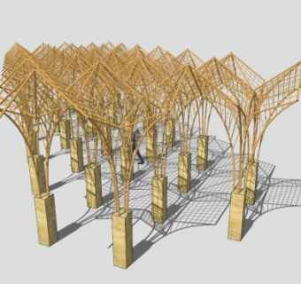 木质伞状廊架SU模型下载_sketchup草图大师SKP模型