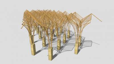 木质伞状廊架SU模型下载_sketchup草图大师SKP模型