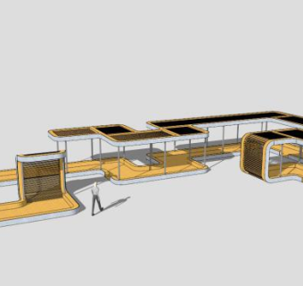 防腐木条形廊架SU模型下载_sketchup草图大师SKP模型